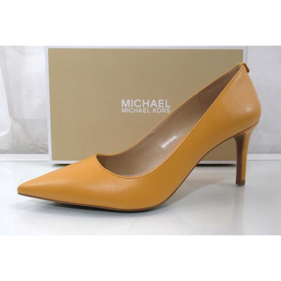 Michael Kors Alina Flex Pointy Toe Pump MK Logo Leather Golden Rod Size 8.5 - Picture 2 of 6